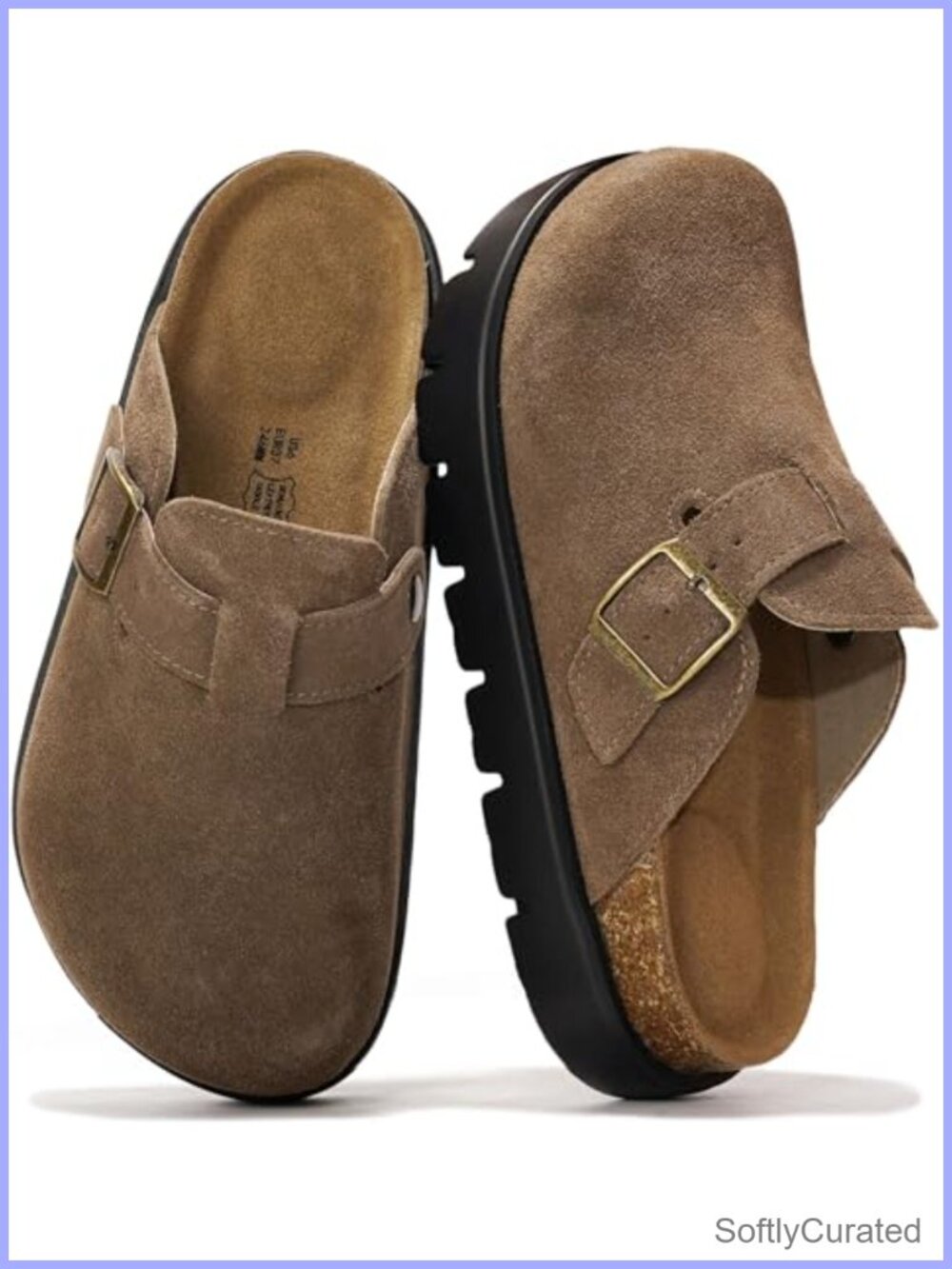 Genuine Leather Womens Platform Clogs Cork Footbed Memory Foam